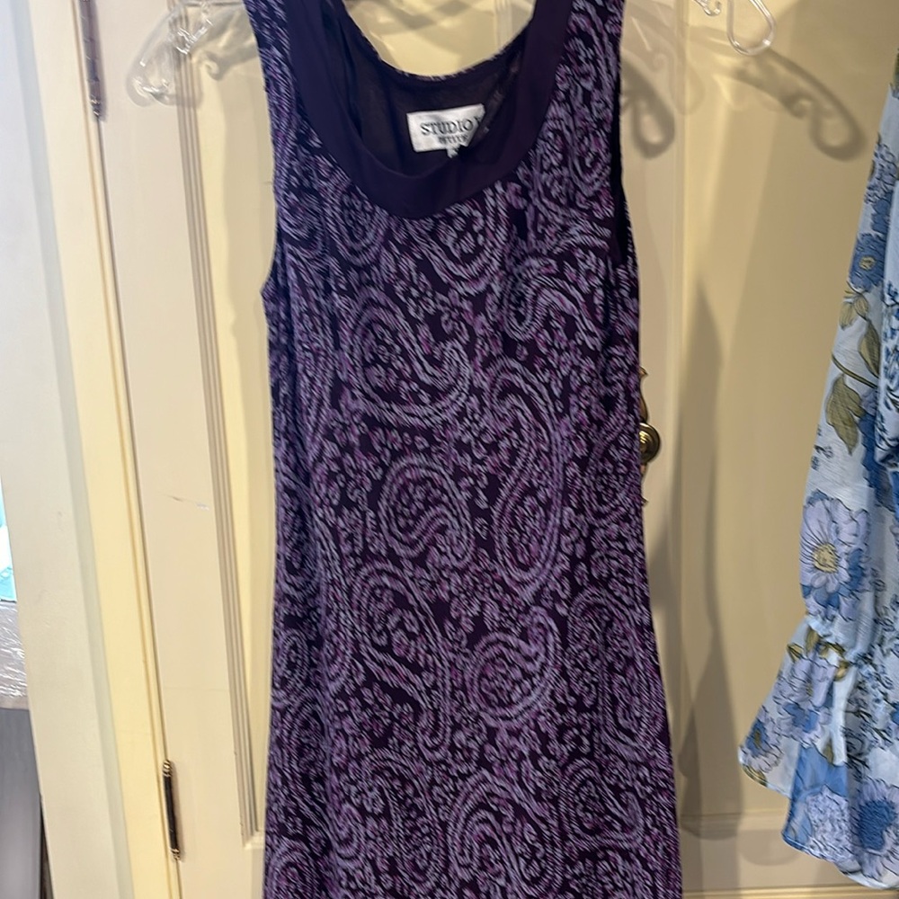 90’s Purple & Black Maxi Dress with Satin Trim &‎ Paisley Pattern Size 4P